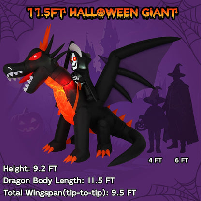 11.5FT Long Animated Dragon & Grim Reaper Halloween Inflatable, Moving Head