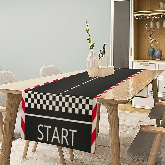 Racetrack Table Runner Runway Road Sport Racing Theme Spring Seasonal Dinner - Image 2