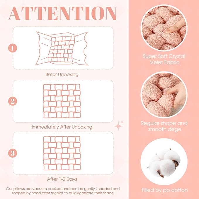 Wenqik 2 Pcs Knot Pillows Square Knotted Plush Throws Soft Accent Pillows - Image 3
