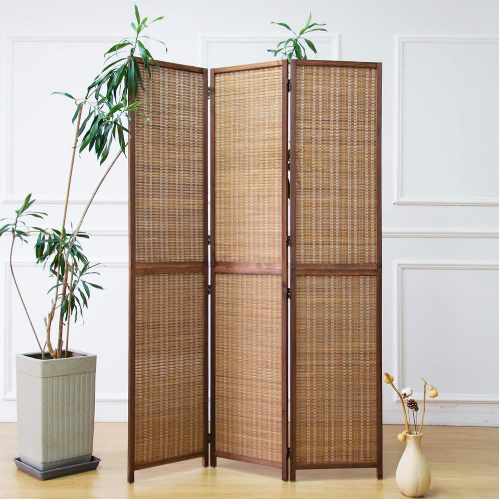 Furnnylane 3 Panel Detachable Room Divider, 5.6 ft Tall Two in One Bamboo Pri...