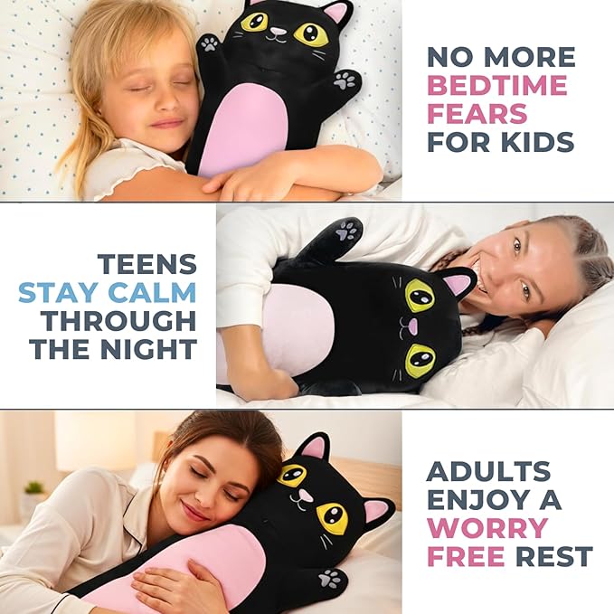 Black Cat Plush Body Pillow for Kids | Long Stuffed Animal Cuddle Pillow | Soft - Image 4