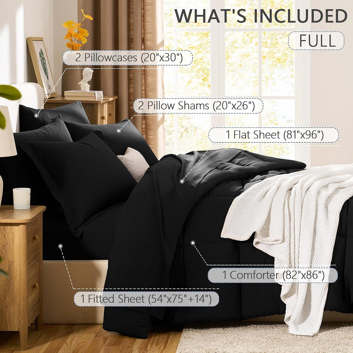 cozylux full size comforter sets, 7-piece bed in, package contents
