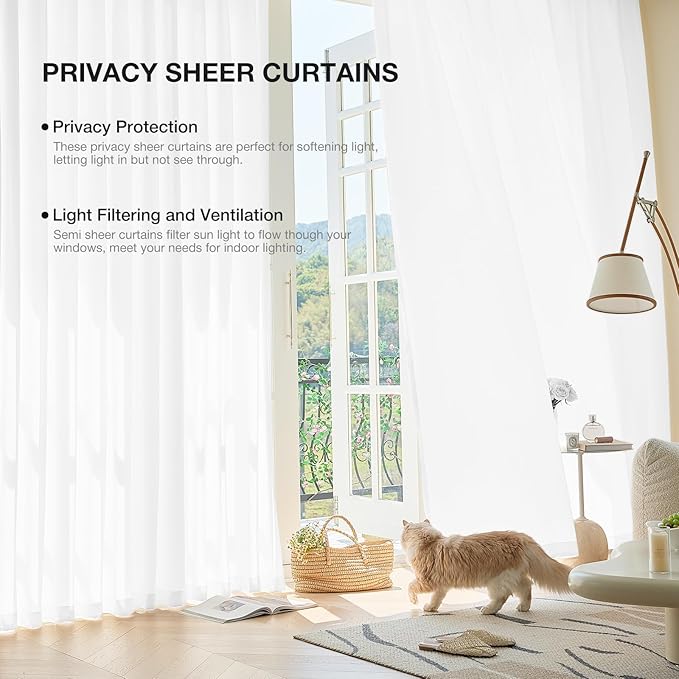 Anmao Non-See-Through Bright White Privacy Semi Sheer Curtains - Image 5