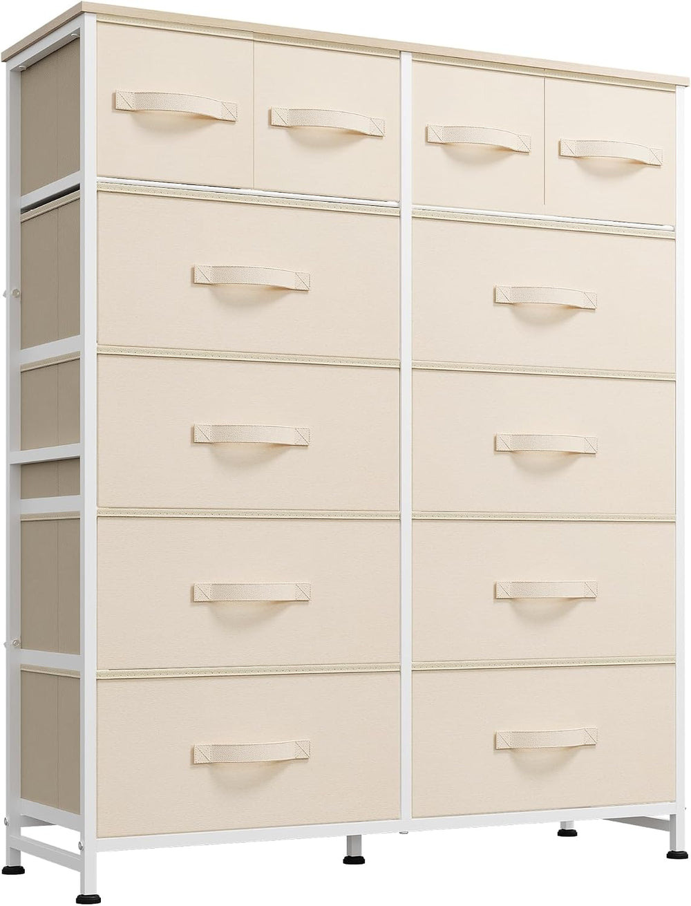 WLIVE Beige Fabric Bedroom Dresser, 12 Drawer Dressers, Chest of Drawers