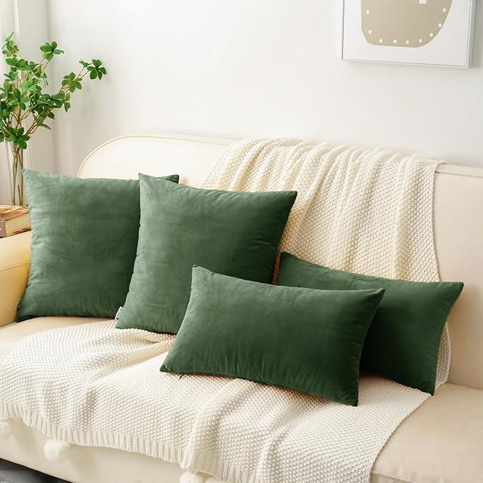 HWY 50 Moss Green Velvet Rectangular Throw Pillow Covers 12x20 Inch - Image 2