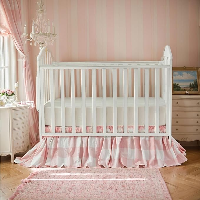 Brandream Gingham Gathered Crib Skirt, Baby Boy, Baby Girl, Gender Neutral Crib - Image 2