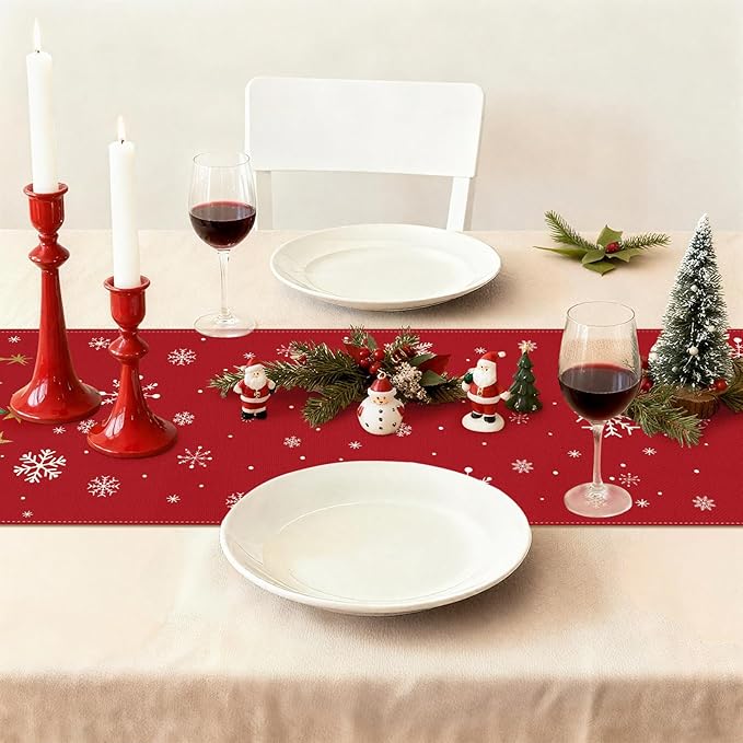 OTOSTAR Snowflakes and Christmas Tree Table Runner, Xmas Seasonal Winter - Image 4