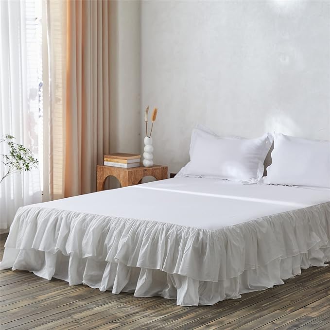 BISELINA White Ruffled Bed Skirt 22-Inch Tailored Drop Cotton Voile Dust Ruffle - Image 7