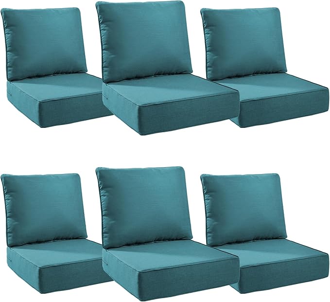 6" Thick Outdoor Cushions 24x24x6, 6-Set Deep Seat Patio Cushions by Pugire