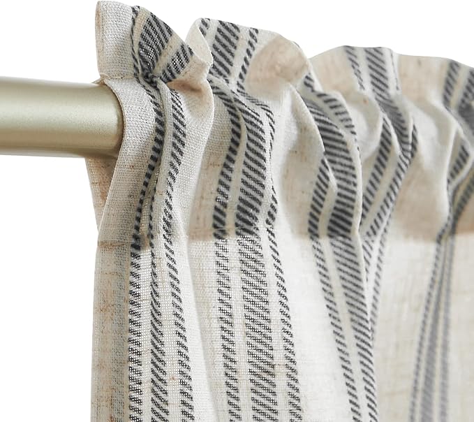 jinchan Linen Striped Cafe Curtains 45 Inch Stripe Small Window Curtains - Image 4