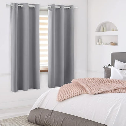 HOMEIDEAS Light Grey Kitchen Blackout Short Curtain Panels - Image 2