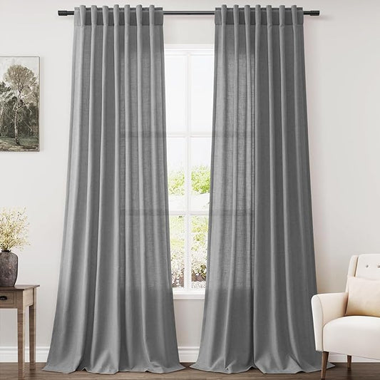 Dark Gery Linen Curtains 90 Inch Length 2 Panel Set by Nanspring