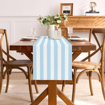 Light Blue and White Cabana Striped Table Runner Coastal Theme Wedding Party - Image 3