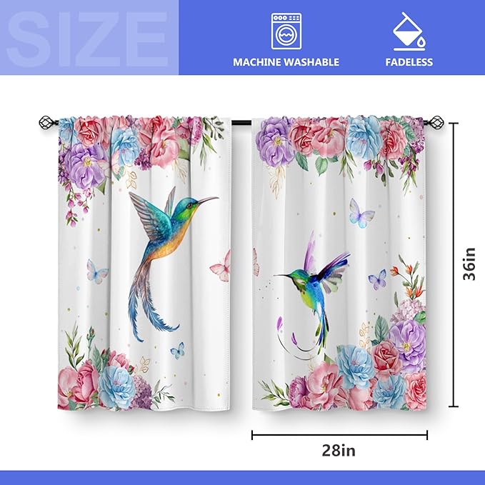 Aimego Floral Hummingbird Vintage Kitchen Curtains - Image 3