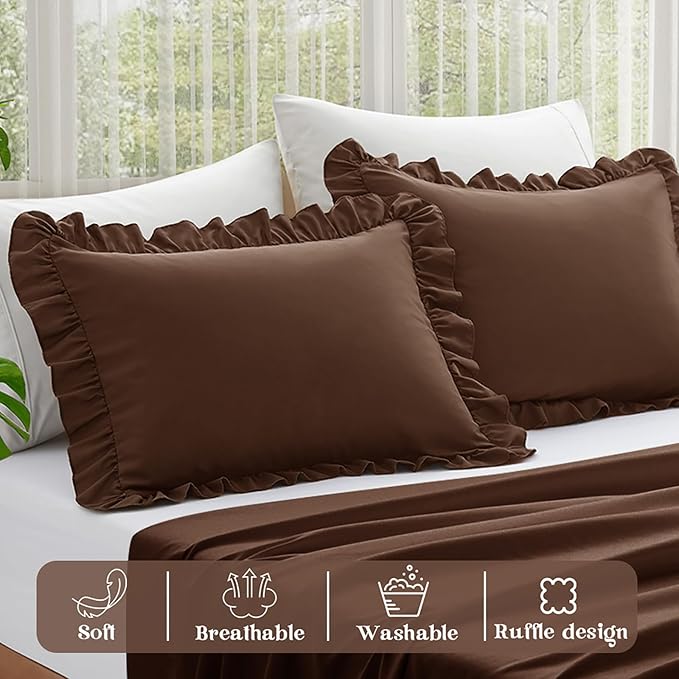 KKJIAF Ruffle Pillow Cases Standard Size Set of 2, Ruffled Pillow Covers - Image 4
