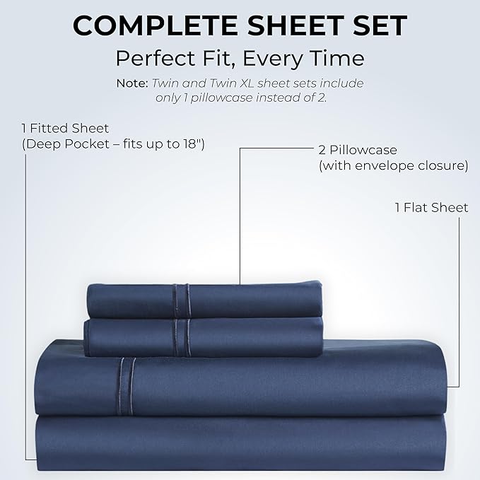 100% Natural Cotton Sheets Queen Size Bed Set | 500 TC Single-Ply Sateen Weave - Image 3