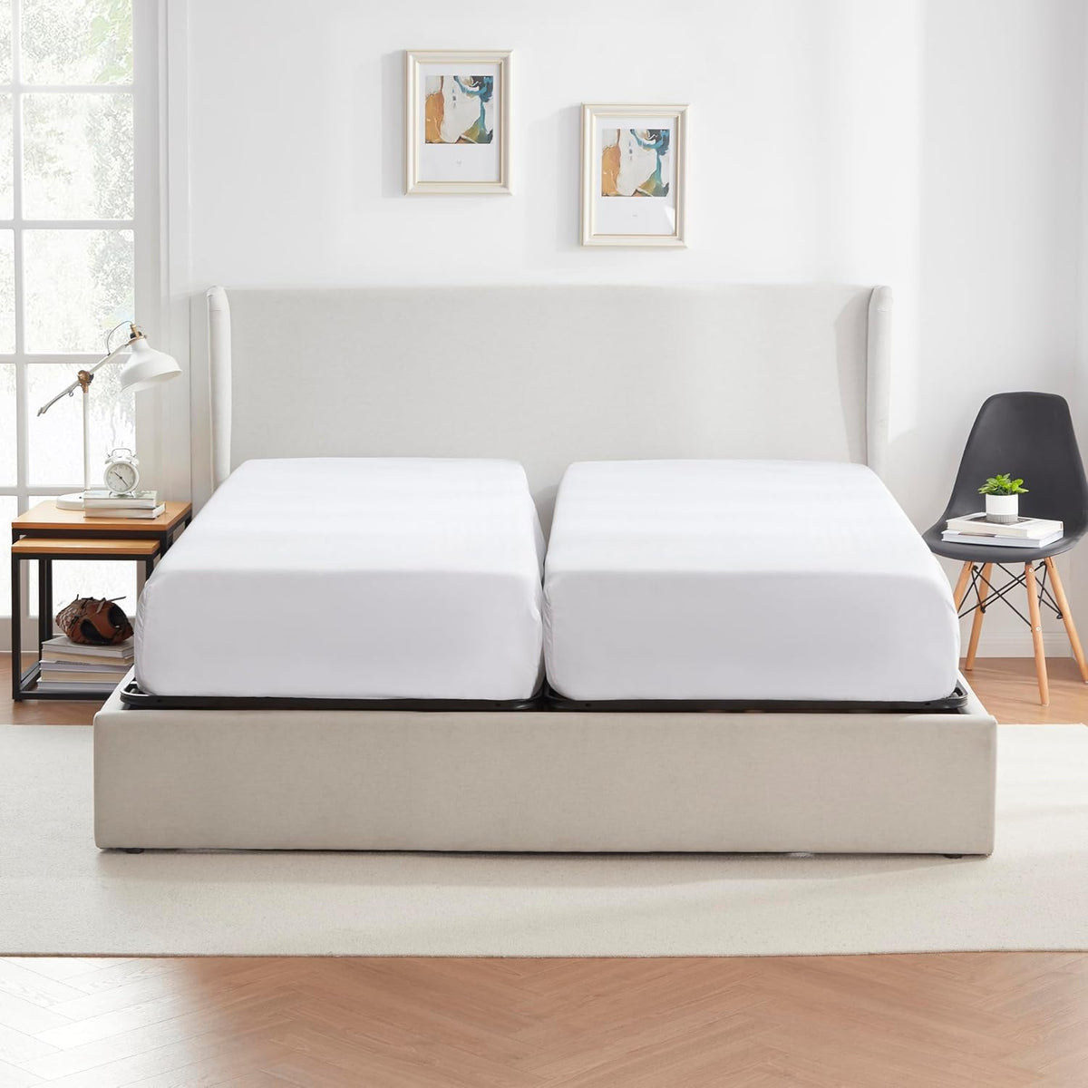 nestl foldable full size platform bed frame, metal, side view