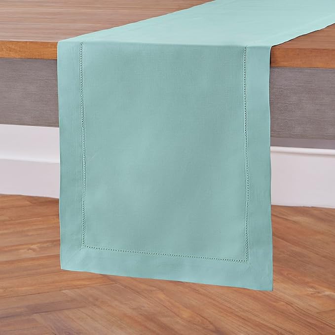 Solino Home Cotton Linen Pastel Turquoise Table Runner 72 Inches Long - Image 2