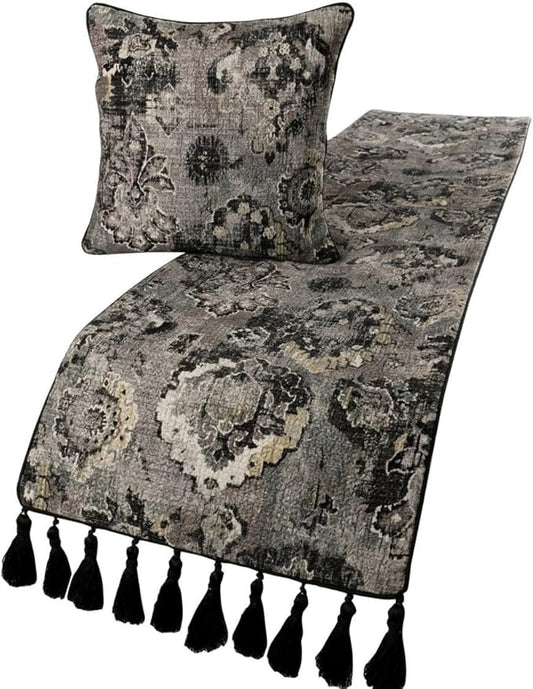 The HomeCentric Luxury Black & Grey Queen 74 x 18 inch Bed Runner by TheHomeCentric