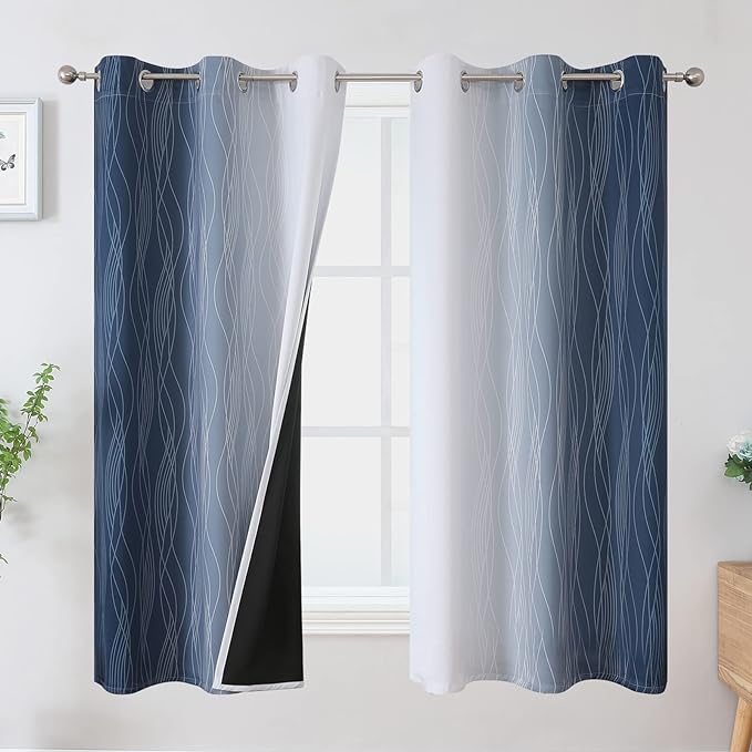 Estelar Textiler Grayish White and Navy Blue Blackout Curtains by ESTELARTEXTILER