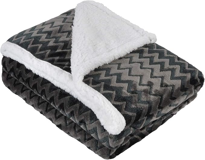 Catalonia Silky Soft Sherpa Throw Blanket, Flannel Chevron Micro Plush Fleece - Image 2