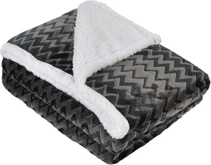 Catalonia Silky Soft Sherpa Throw Blanket, Flannel Chevron Micro Plush Fleece - Image 2
