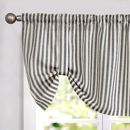 jinchan Tie Up Linen Textured Striped Tie Curtain by JINCHAN
