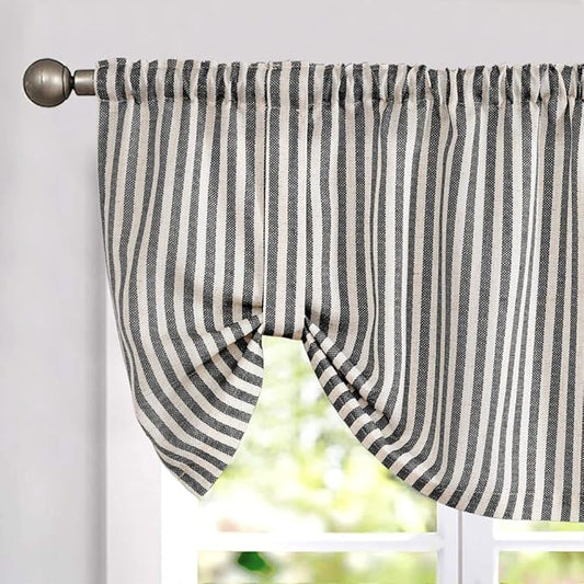 jinchan Tie Up Linen Textured Striped Tie Curtain by JINCHAN