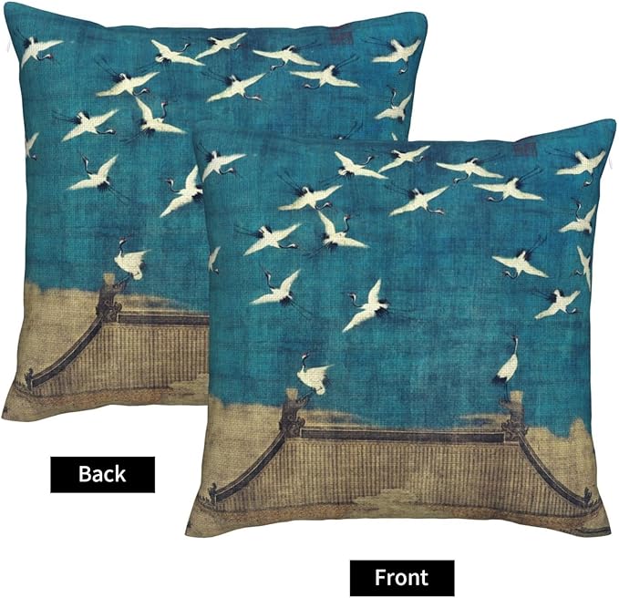 Blue Vintage Chinoiserie Bird Throw Pillow Covers 18x18 Inch Set of 2 Farmhouse - Image 5