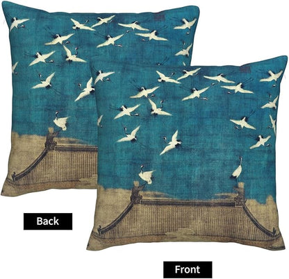 Blue Vintage Chinoiserie Bird Throw Pillow Covers 18x18 Inch Set of 2 Farmhouse - Image 5
