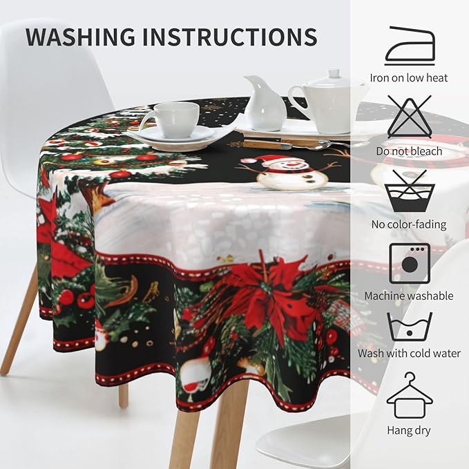 Christmas Snowman Round Tablecloth 60 Inch, Christmas Tree Decorations Round - Image 3