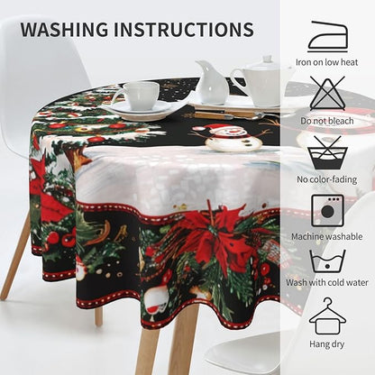 Christmas Snowman Round Tablecloth 60 Inch, Christmas Tree Decorations Round - Image 3