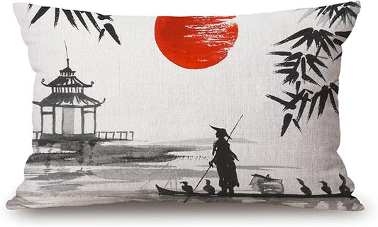 Solekla Throw Pillow Cover Japan Traditional Japanese Painting Man by Solekla