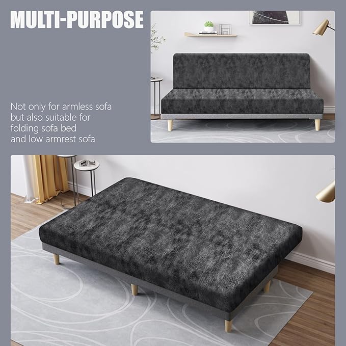 molasofa Leather Like Stretch Futon Slipcover Armless Futon Bed Sofa Cover - Image 5