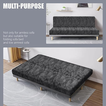 molasofa Leather Like Stretch Futon Slipcover Armless Futon Bed Sofa Cover - Image 5