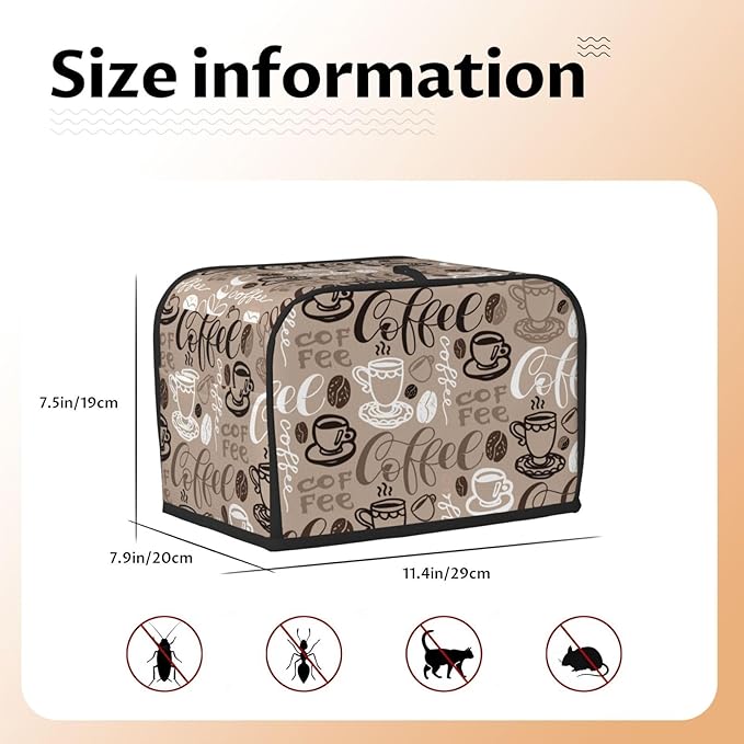 Brown Coffee Pattern 2 Slice Toaster Cover, Waterproof Toaster Dust Cover Bread - Image 6