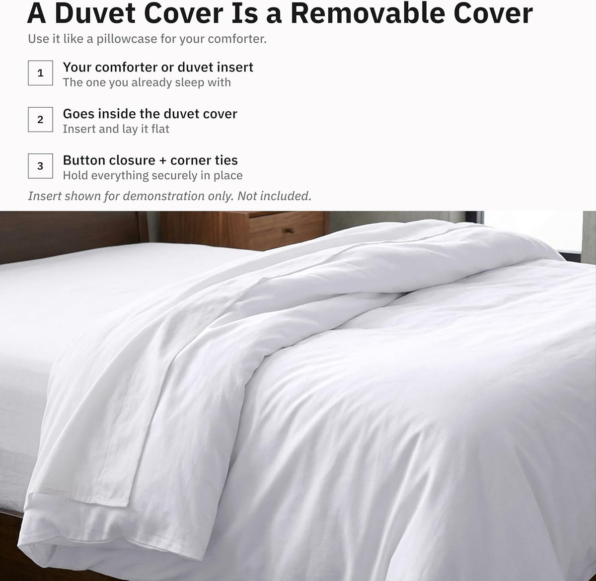 california design den luxury king duvet cover, white, side view