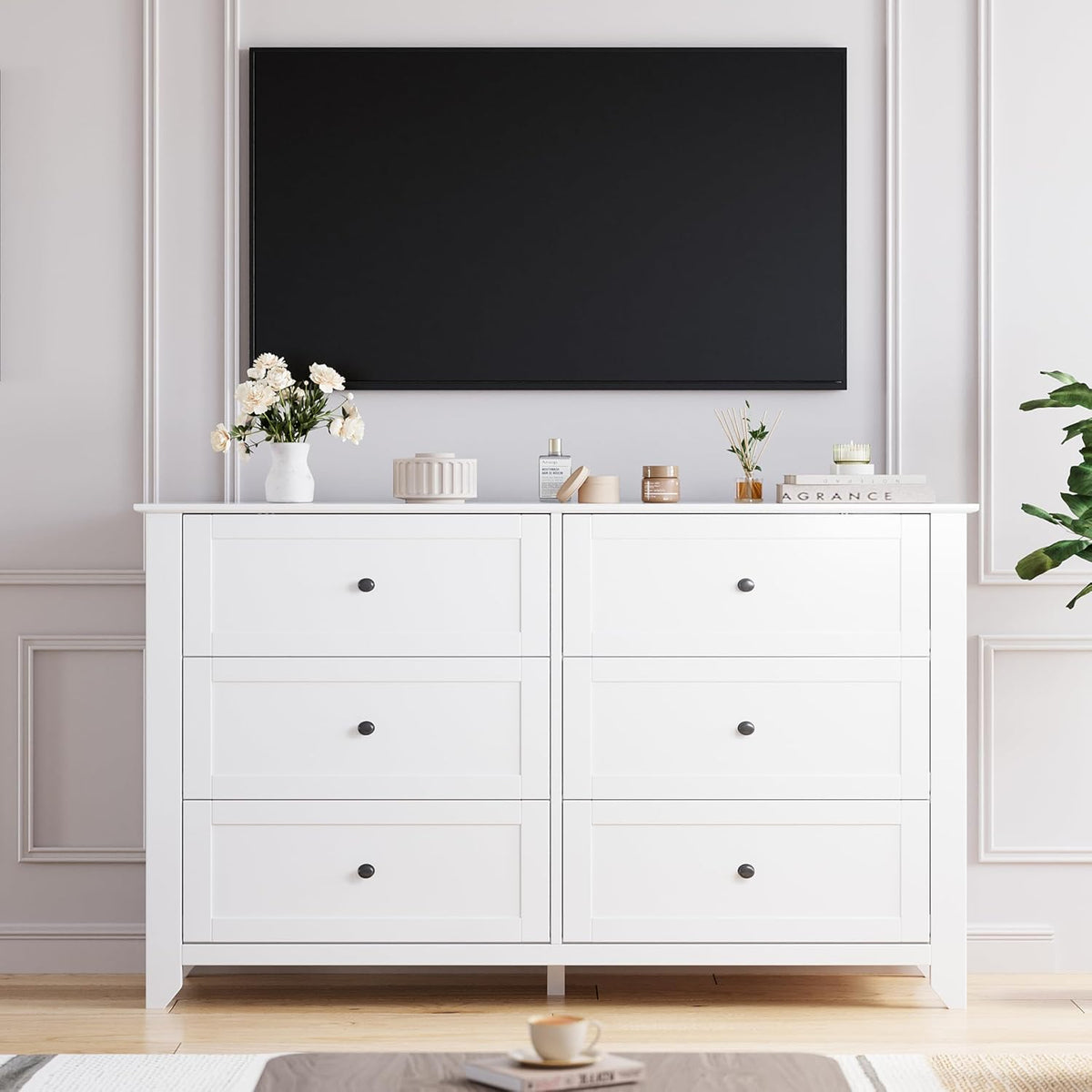 garveehome white 6 drawer dresser for bedroom, close-up detail
