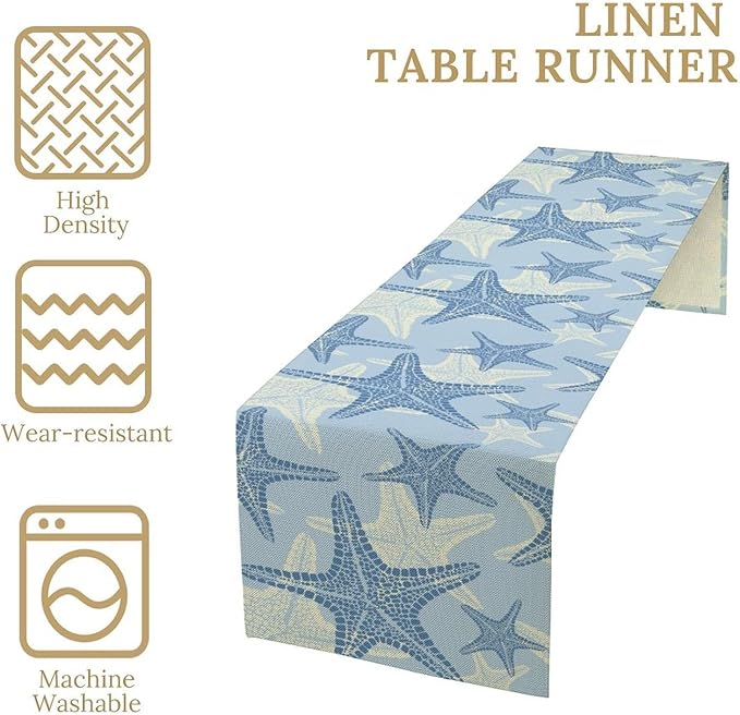 Coastal Starfish Kitchen Table Runner Nautical Beach Seaside Ocean Blue Gray - Image 4