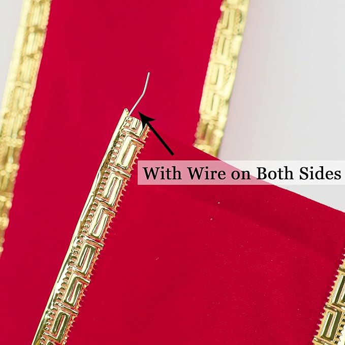 MEEDEE 2.5 Inch Red Velvet Christmas Ribbon 10 Yards Velvet Wired Ribbons - Image 3