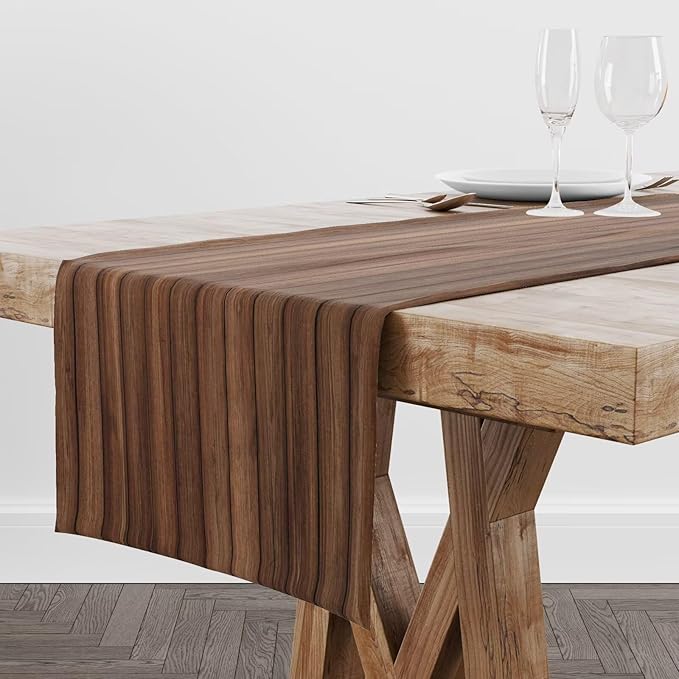 Wood Table Runner Brown Plank Wooden Barn Door Farmhouse Kitchen Dinner Runner - Image 2