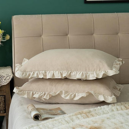 Pillow Shams Set of 2 Pure Cotton Champray Ruffled Edge, Thick and Solid Washed - Image 3