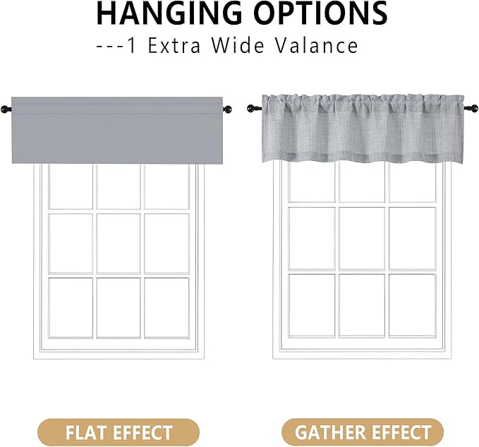 OVZME Grey Valance for Windows, Light Filtering Faux Linen Textured Small - Image 3
