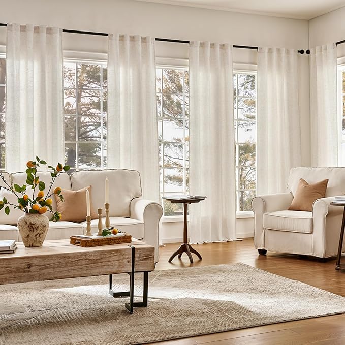 jinchan Beige Lined Linen Blend Curtains - Image 3