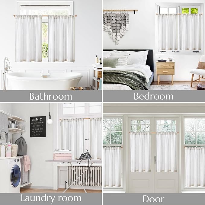 jinchan Linen Striped Kitchen Curtains Tier Cafe Curtains - Image 7