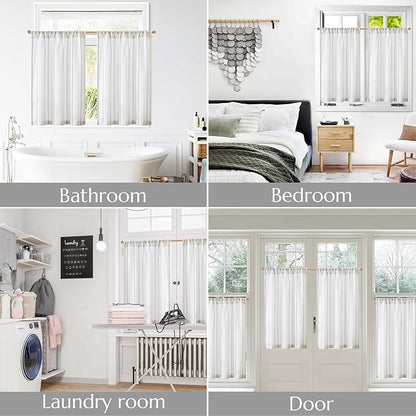 jinchan Linen Striped Kitchen Curtains Tier Cafe Curtains - Image 7