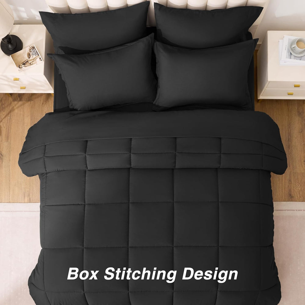 Love's cabin Full Comforter Set, 7 Pieces Bed in a Bag, Black