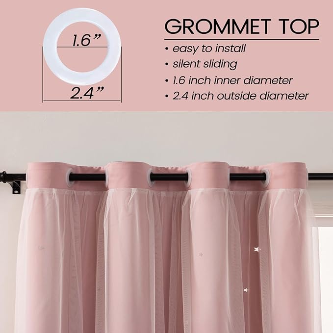 Light Pink Curtains for Girls Bedroom Solid Window Treatment Set Grommet Top - Image 3