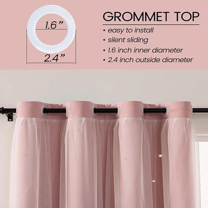 Light Pink Curtains for Girls Bedroom Solid Window Treatment Set Grommet Top - Image 3