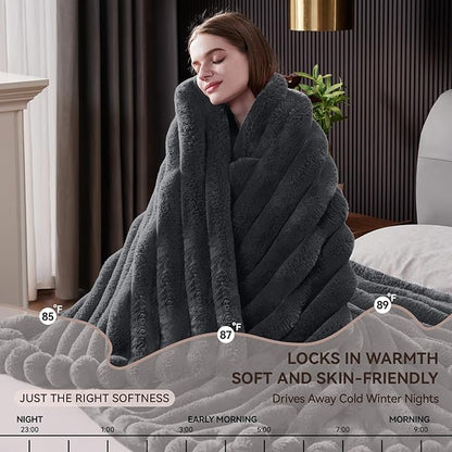 Fluffy Faux Fur Throw Blanket, Thick 1000GSM Soft Cozy Throw Blankets - Image 7